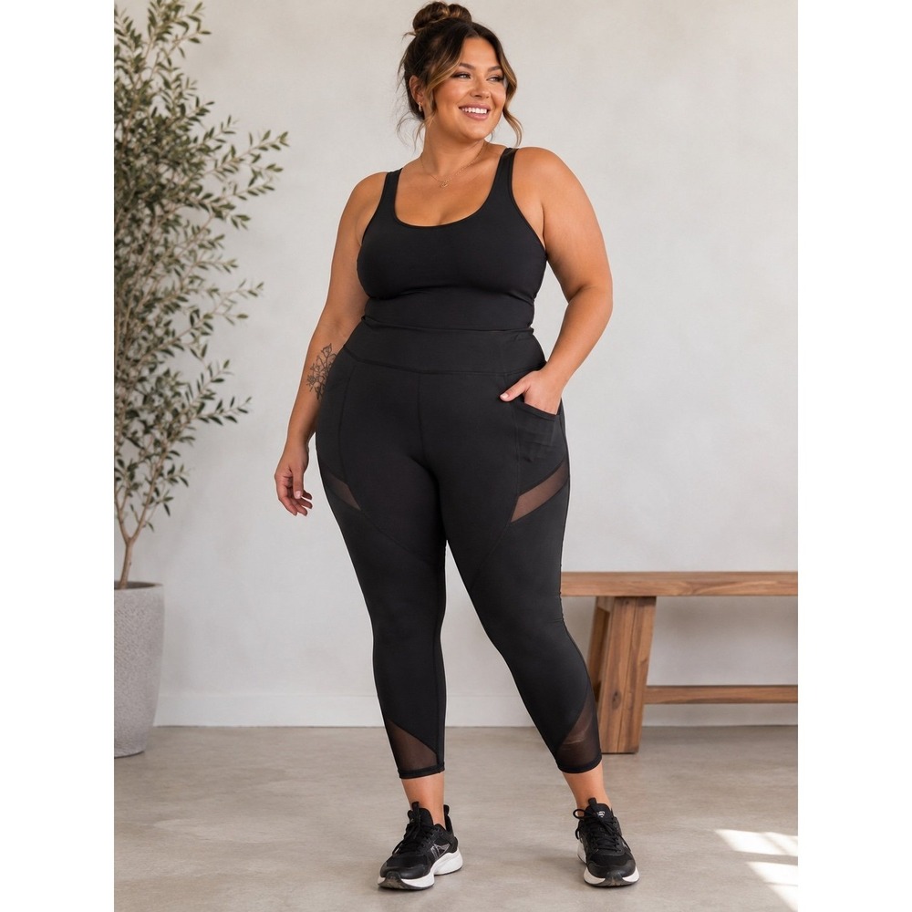 Members Mark Compression Ankle Athletic Leggings (XXL) sheer cutouts & pockets